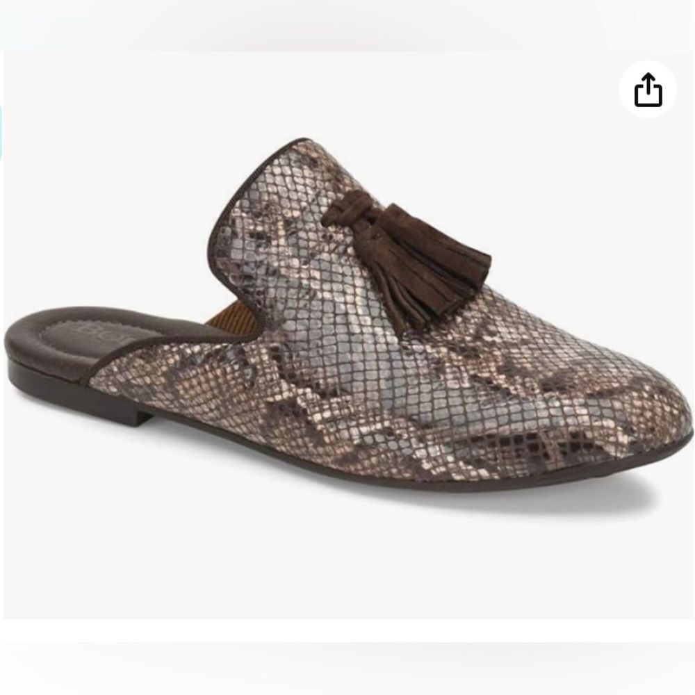NEW BORN Corrin Brown Python Leather Tassels Flat Mules 9